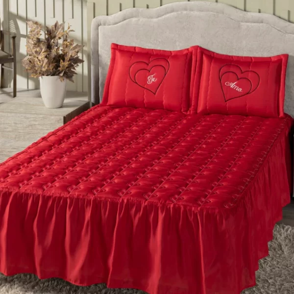 Kit Colcha Casal 3 Peças Te Amo - Cobre Leito Casal Tecido Premium