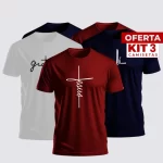 Kit 3 Camisa, Camiseta Plus Size Jesus Cruz Logo Religiosa Evangélica 100% Algodão