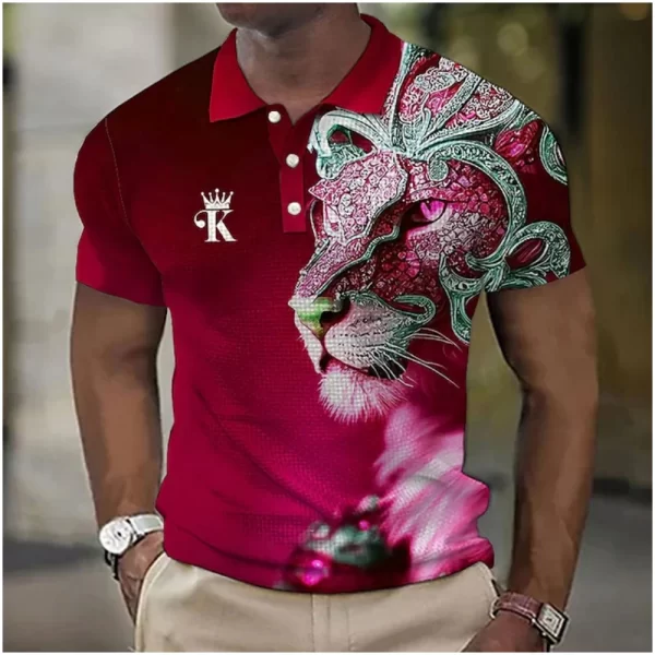Homens Camisas Polo de manga curta estampadas, Camisetas Casuais de Animais, Roupas Soltas Fashionable, Tops de tamanho grande, Novos