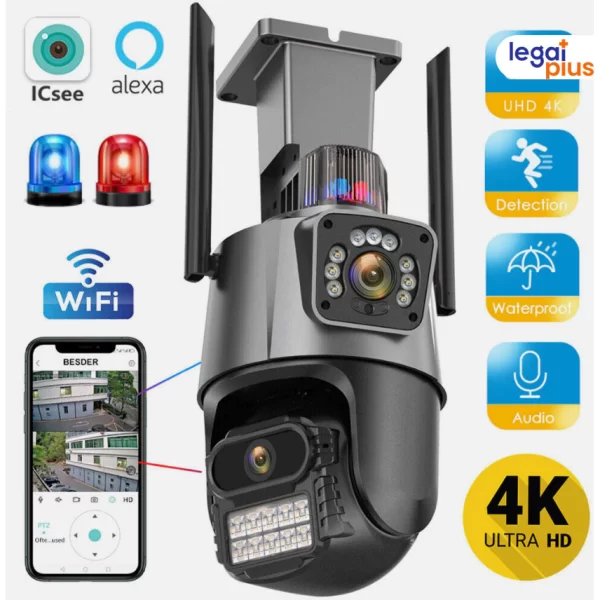 Camera Segurança Externa Lente Dupla 4k 6mp Sirene Policial, com sirene policia