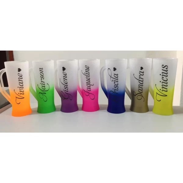 1 Caneca 400 ml Slim Degradê com Led e Personalizada