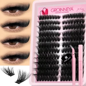 GROINNEYA Cílios Postiços 3D Conjunto De Cola Para Individuais Pinças Lash Cluster Natural Fofo Grosso Grande Capacidade