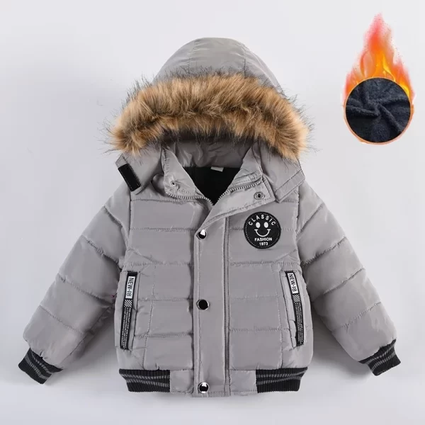 Nova jaqueta outono inverno meninos Gola de pele quente moda com capuz zíper agasalhos presente de aniversário