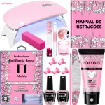 Kit Alongamento de Unha Polygel Cabine Estufa Sun Mini 6w Top Coat Primer 100 Moldes F1Gel Acrigel