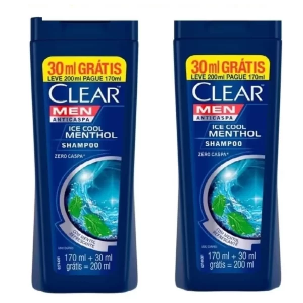 Kit c/2 Shampoo Clear Masculino Ice Cool Menthol 200ml Promocional