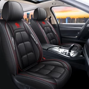 Capa de Assento de Carro em Couro PU 1pc - Tapete Protetor Frontal para Sedan & SUV, Preto com Costura Vermelha, Atualização de Interior Durável e Estilosa