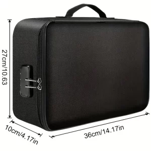 Bolsa de Documentos Preta Durável - À Prova de Fogo & Água com Fechadura, Leve & Portátil, 27.0cm x 10.59cm x 35.99cm, Ideal para Viagens & Presentes de Férias