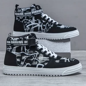 Sapatos De Skate De Cano Alto, Estilosos E Modernos Para Homens, Confortáveis E Antiderrapantes, Tênis Casuais Com Amarração Para Atividades Ao Ar Livre