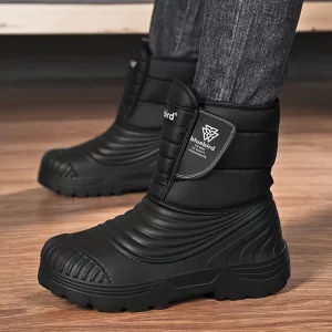 Botas de Neve Masculinas para o Inverno - Grossas e de Alta Qualidade com Forro de Lã Antiderrapante, Resistente ao Frio com Parte Superior em PU e Sola EVA, Fechamento Ajustável, Design de Bico Redondo para Caminhadas ao Ar Livre e Atividades de Inverno (Preto), Equipamento para Clima Frio, Botas de Inverno