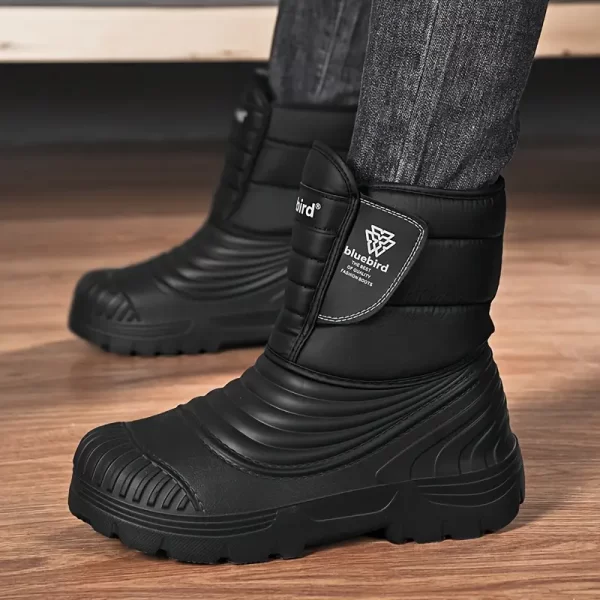 Botas de Neve Masculinas para o Inverno - Grossas e de Alta Qualidade com Forro de Lã Antiderrapante, Resistente ao Frio com Parte Superior em PU e Sola EVA, Fechamento Ajustável, Design de Bico Redondo para Caminhadas ao Ar Livre e Atividades de Inverno (Preto), Equipamento para Clima Frio, Botas de Inverno