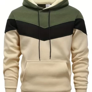 Camisola Casual Colorblock Masculina - Elegante Cinza, Branco e Preto com Bolso Canguru, Perfeito para Inverno e Outono Streetwear, Ajuste Confortável, Streetwear Casual | Colorblock Hoodie | Capuz Ajustável, Capuz Essencial