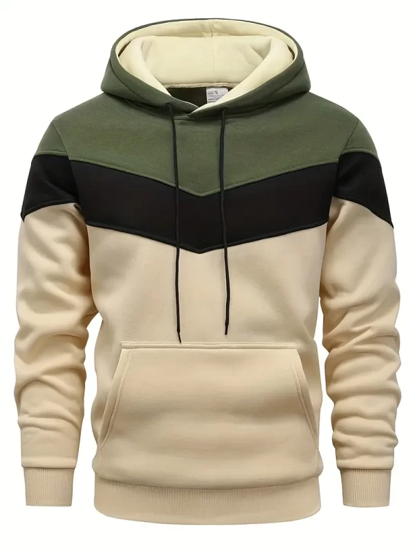 Camisola Casual Colorblock Masculina - Elegante Cinza, Branco e Preto com Bolso Canguru, Perfeito para Inverno e Outono Streetwear, Ajuste Confortável, Streetwear Casual | Colorblock Hoodie | Capuz Ajustável, Capuz Essencial