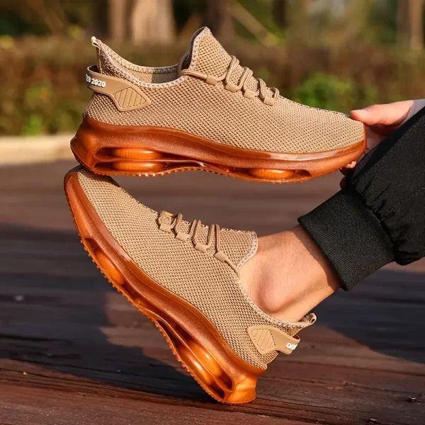 Par de Tênis Masculinos Respiráveis em Malha - Tecnologia Air Cushion, Sola Antiderrapante PVC, Parte Superior e Forro em Tecido, Solas Falsas, Cor Sólida para Todas as Estações, Design Elegante, Sola Durável