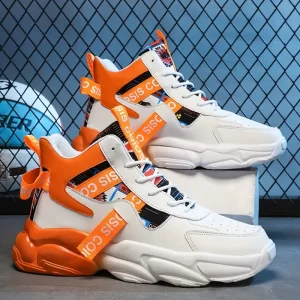 Sapatos robustos com bloco de cores na moda para homens, confortáveis, antiderrapantes, com sola macia e cadarço para atividades ao ar livre.