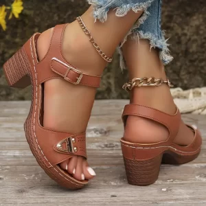Sandálias de Salto Grosso para Mulheres, Saltos Altos Abertos e Elegantes, Saltos Altos com Design Vazado na Moda