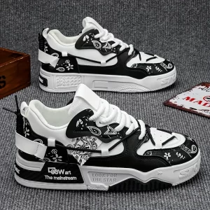 1 par de Sapatos de Skate de Cano Alto MAINALUN para Homens - Tênis Esportivos Casuais com Design Geométrico, Parte Superior Confortável em PU, Forro Interno em Tecido, Sola em PVC para Atividades Externas em Todas as Estações, Sapatos de Skate