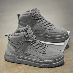 Calçados de Skate Masculino Cano Médio - Versáteis e Confortáveis em Preto, Cinza, Caqui | Cabedal de PU Durável com Forro de Tecido e Solado EVA | Design de Cadarço para Estilo Casual, Caminhadas e Atividades ao Ar Livre