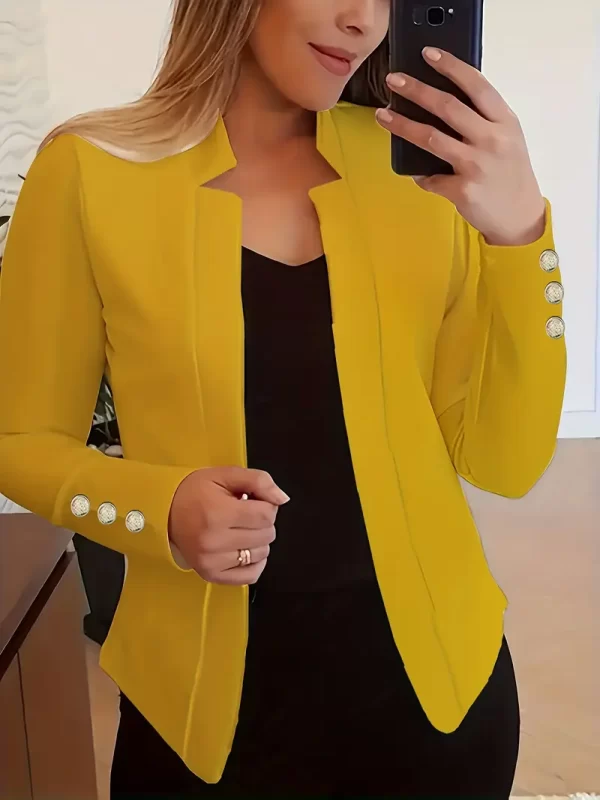 Blazer liso, aberto na frente, blazer casual com botão, manga comprida, para escritório e trabalho, roupas femininas