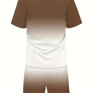 Camiseta Masculina de Manga Curta com Gola Redonda & Shorts com Cintura Elástica e Bolsos