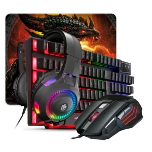 Kit Gamer Teclado Semi-mecânico Mouse RGB Mouse Pad Headset com fio Computador Notebook Vídeogame