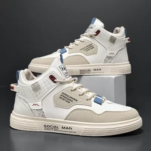 Tênis Masculino Casual - Design Estiloso Xadrez e Listrado, Tênis de Meia-Canha com Atacadores e Sola Durável em PVC, Forro de Tecido Confortável para Atuário Casual, Perfeito para Atividades ao Ar Livre, Sapatos de Todas as Estações | Aparência Esportiva | Tênis de Sola Durável