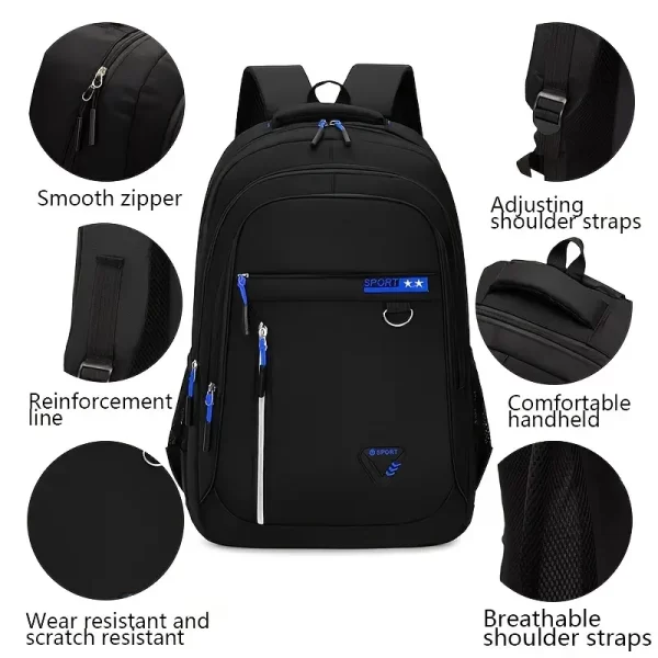 1 Mochila de Viagem de Alta Capacidade para Homens com Compartimento para Laptop - Nylon Durável, Bolsa de Comutação com Múltiplos Bolsos, Ideal para Estudantes do Ensino Fundamental, Médio e Universitários - Fácil de Limpar, Fecho de Zíper, Mochila para a Escola