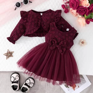 Conjunto Roupa Infantil Menina 6Meses-3 Anos Verão Moda Manga Longa Botão Casaco Suspensórios Vestidos Floral Tule De Princesa Para Bebê Recém-Nascidos