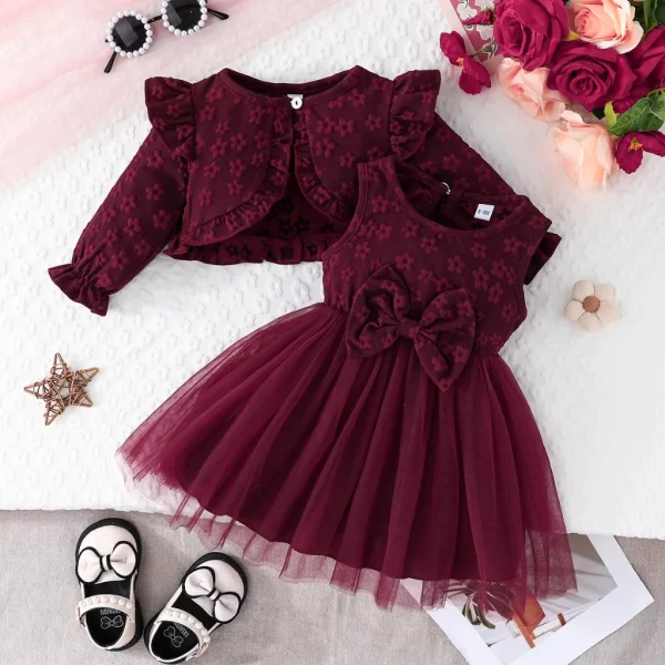Conjunto Roupa Infantil Menina 6Meses-3 Anos Verão Moda Manga Longa Botão Casaco Suspensórios Vestidos Floral Tule De Princesa Para Bebê Recém-Nascidos