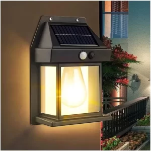 Luminária Solar de Parede Arandela Filamento Colonial Vintage Led Com Sensor De Movimento Presença Bateria Lâmpada Luz À Prova D