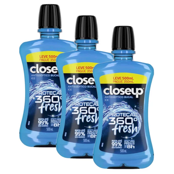 Kit 3 Antisséptico Bucal Closeup Ice com Álcool 500ml