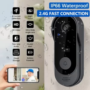 Smart Doorbell Câmera WiFi 100 Metros À Prova d'Água 450P Night Vision 2-Way Audio Segurança Casa