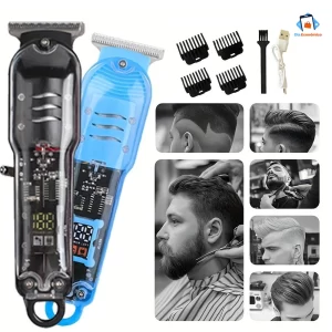 Máquina De Cortar Cabelo Profissional Smart Lcd Barbeador Elétrico Transparente Sem Fio Para Homens
